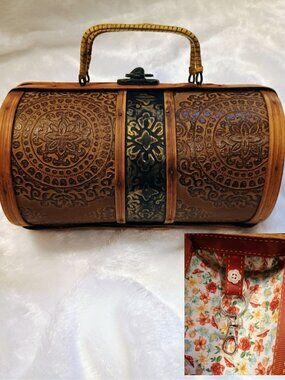 Vintage Round Small Wooden Handcrafted Purse Upcycled Handmade Boho Cottagecore